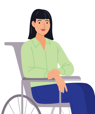 A graphic of Mei, a Chinese public servant who is in a wheelchair