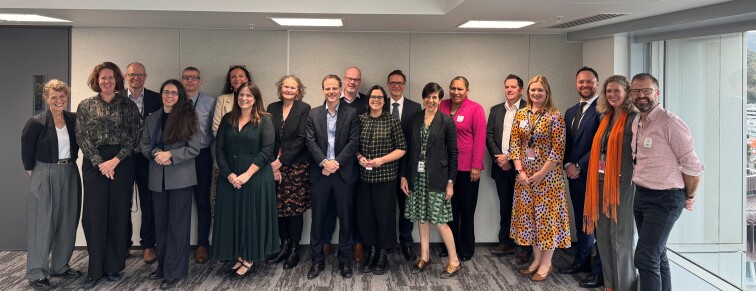 Leaders in cohort 1 of the Executive Leader Development Programme with facilitators Kris Cooper, Jeremy Leslie and sponsor Rebecca Kitteridge