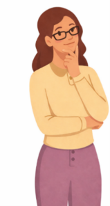 Miriam an illustrated character who stands with a hand on her chin thinking. 