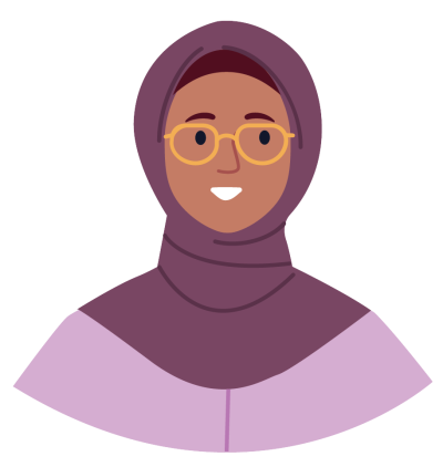 A graphic of Leila, a Muslim Indian public servant wearing a hijab