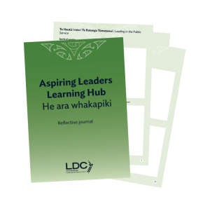 Aspiring Leaders Journal cover and a couple of inside pages fanned out